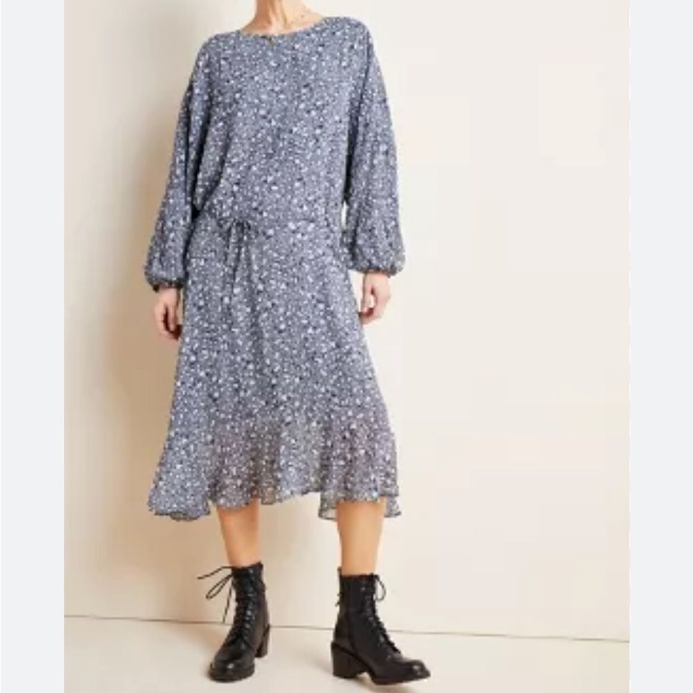 ANTHROPOLOGIE Milan Midi Dress Blue White Size 8